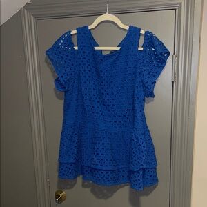 Lane Bryant Royal Blue Eyelet Cold-Shoulder Peplum Tunic